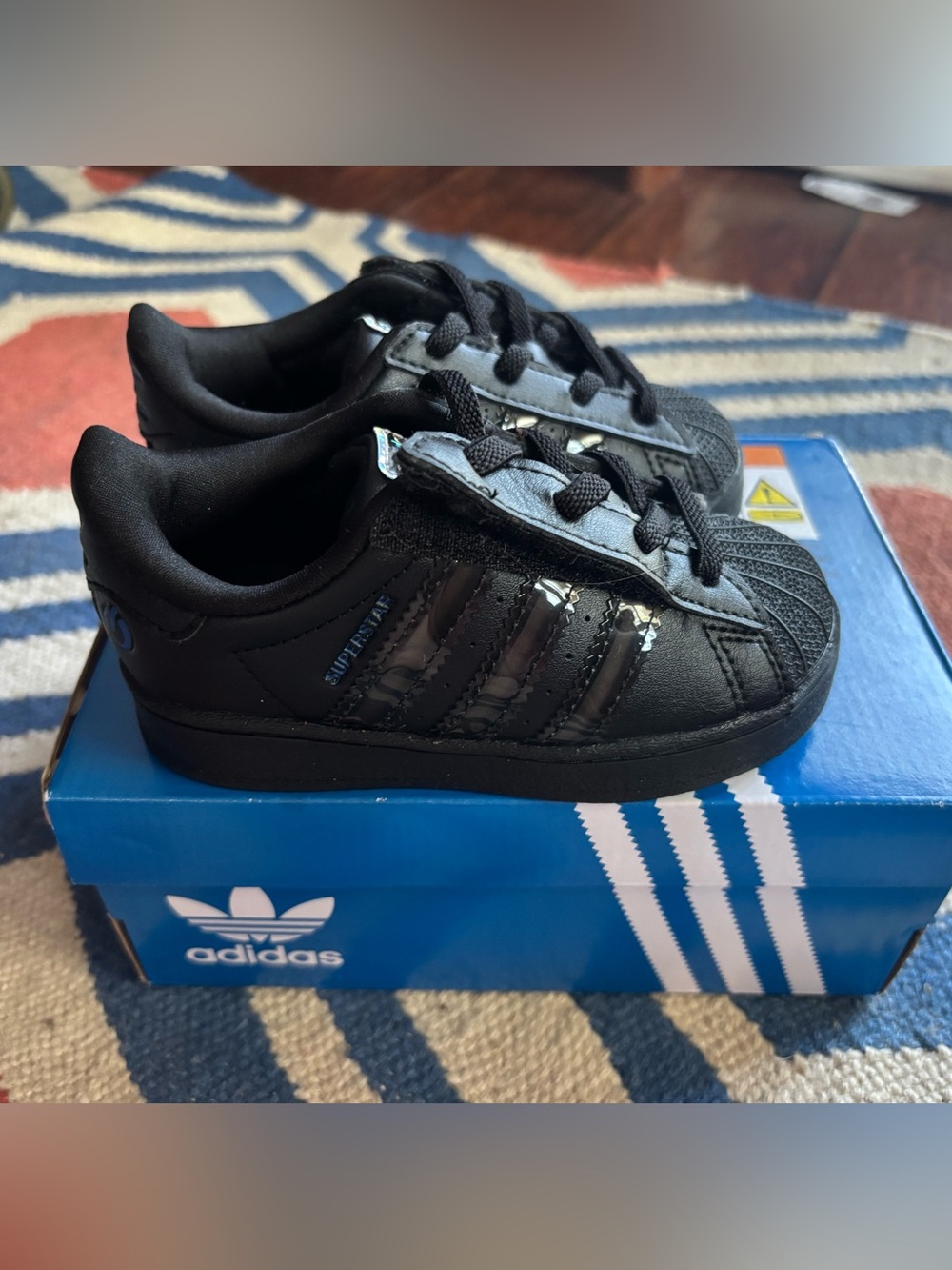 adidas Kids Black Superstar Sneakers with LED light up stripes